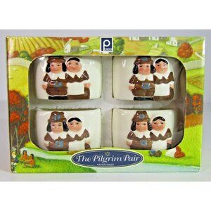 Publix "Pilgrim Pair" Napkin Rings Set Of 4 with Box Thanksgiving Fall